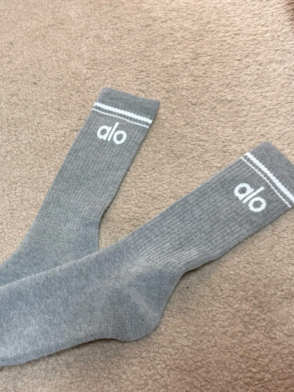 ALO Yoga Gray Crew Athletic Socks with White Logo